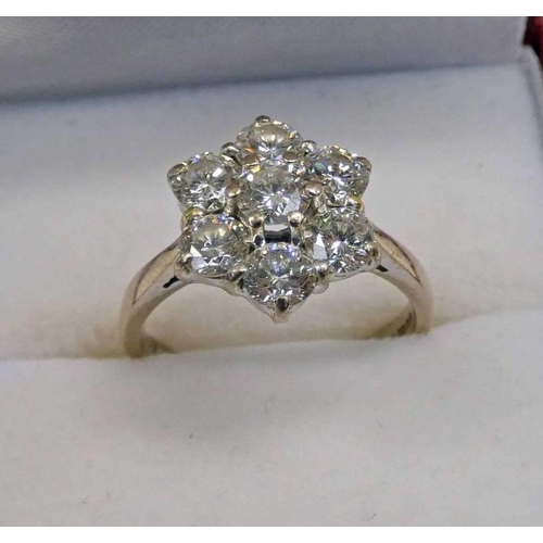 358 - 18CT WHITE GOLD DIAMOND CLUSTER RING, VERY APPROX. 2 CARATS IN TOTAL