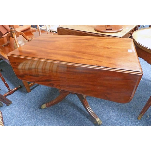 5013 - 19TH CENTURY MAHOGANY DROP LEAF TABLE WITH CENTRE COLUMN & SPREADING SUPPORTS 71CM TALL X 91CM LONG