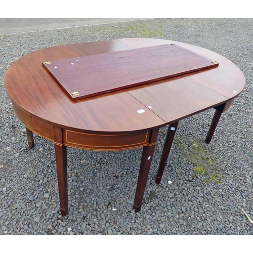 5026 - 19TH CENTURY INLAID MAHOGANY D-END DINING TABLE ON SQUARE SUPPORTS & 2 EXTRA LEAVES 223CM LONG X 121... 