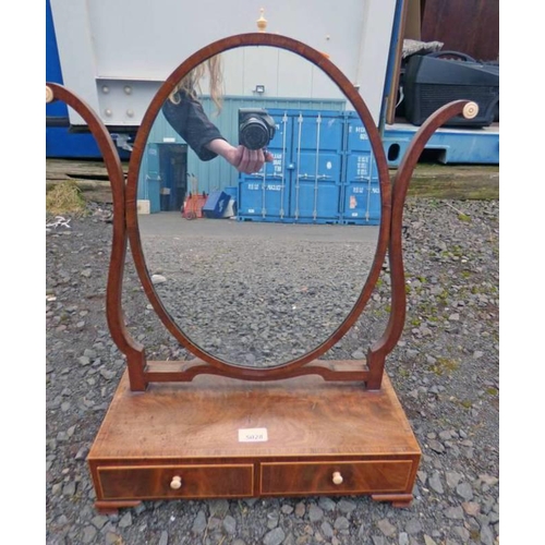 5028 - 19TH CENTURY INLAID MAHOGANY DRESSING TABLE MIRROR WITH 2 DRAWERS 62CM TALL