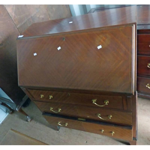 5071 - MAHOGANY BUREAU WITH FALL FRONT REVEALING LETTER SHELVES OVER 2 SMALL DRAWERS, WITH 3 LONG DRAWERS O... 