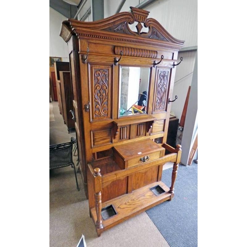 5082 - LATE 19TH CENTURY OAK HALLSTAND WITH MIRROR PANEL OVER DRAWER, LENGTH 107CM