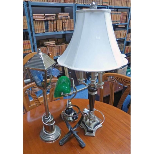 5088 - BRASS DESK LAMP WITH GREEN SHADE, BRASS TABLE LAMP, TABLE LAMP WITH PAW SUPPORTS ETC