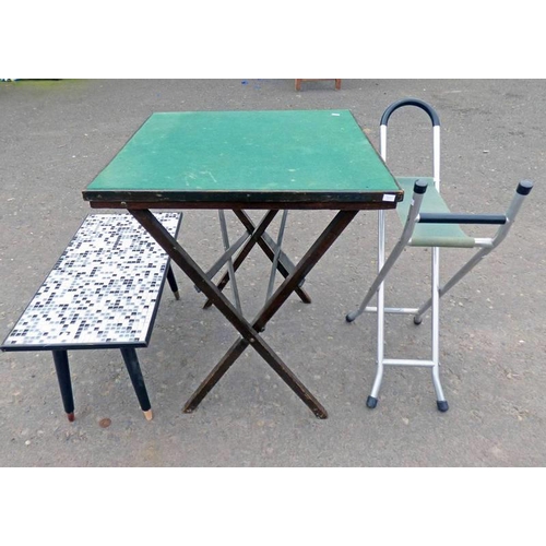 5093 - FOLDABLE CARD TABLE LENGTH 56 CM TILE TOPPED PAINTED SMALL TABLE AND FOLDING CAMP SEAT