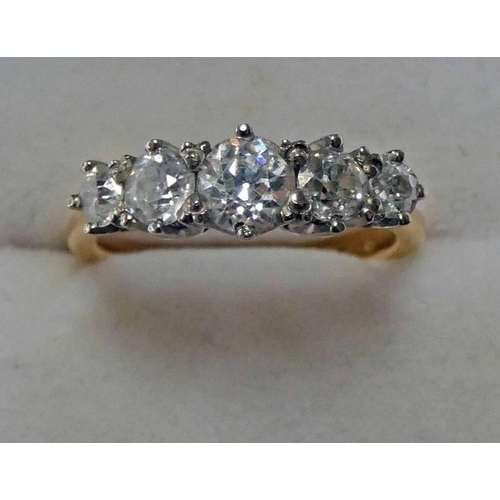 69 - 18CT GOLD & DIAMOND 5-STONE RING, THE 5 BRILLIANT-CUT DIAMONDS OF APPROX 1.05 CARATS IN TOTAL