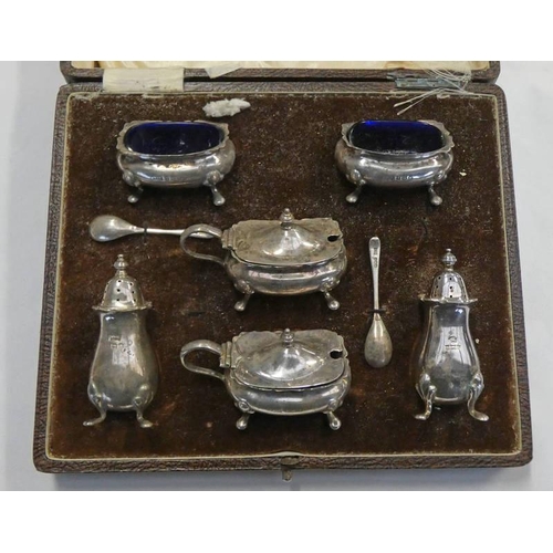 84 - CASED SILVER 6 PLACE CRUET SET, BIRMINGHAM 1930