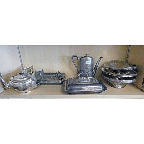 209 - SELECTION OF VARIOUS SILVER PLATED WARE INCLUDING BASKETS, TEASET, ETC