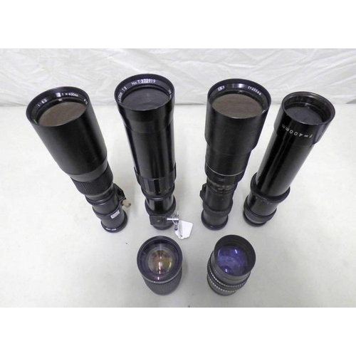 2062 - SELECTION OF CAMERA LENSES INCLUDING CLUBMAN MC AUTO ZOOM 1:4-5.5 F=28-135MM, PARAGON 1:6.3 F=400MM,... 