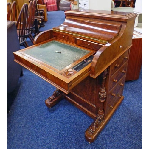 5001 - 19TH CENTURY WALNUT DAVENPORT WITH POP-UP TOP WITH GALLERY TOP OVER LIFT-UP DRAWER WITH FITTED INTER... 