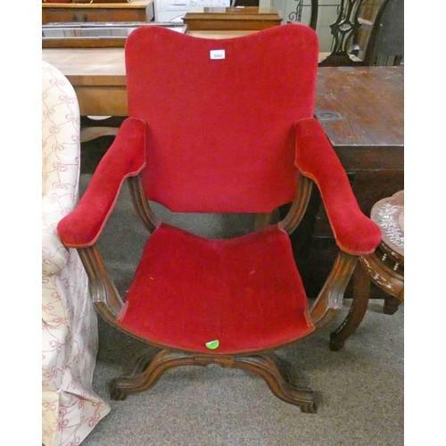 5002 - 19TH CENTURY MAHOGANY X-FRAMED ARMCHAIR 89CM TALL