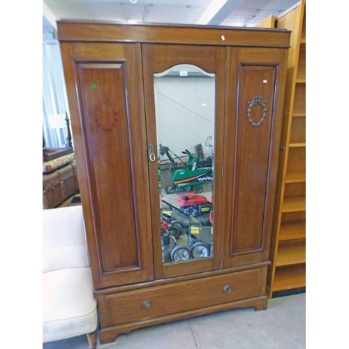 5020 - MAHOGANY MIRROR DOOR WARDROBE OVER BASE WITH SINGLE DRAWER ON BRACKET SUPPORTS, WIDTH 123CM