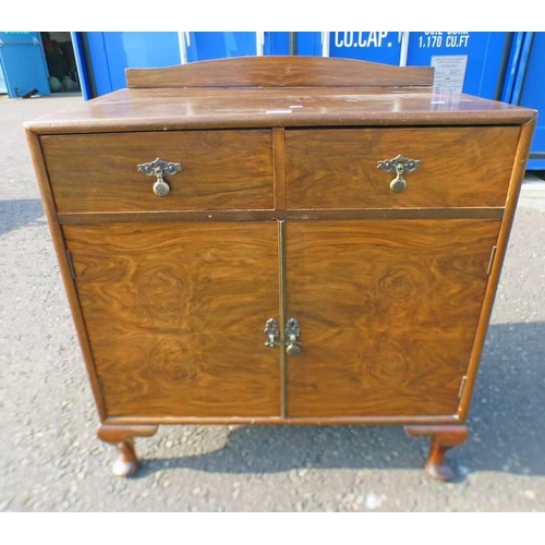 5030 - EARLY 20TH CENTURY WALNUT SIDE CABINET WITH 2 DRAWERS OVER 2 PANEL DOORS ON SHAPED SUPPORTS LENGTH 7... 