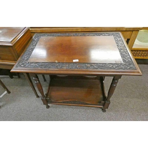 5040 - LATE 19TH CENTURY CARVED MAHOGANY OCCASIONAL TABLE WITH UNDERSHELF & TURNED SUPPORTS 74CM TALL X 89C... 