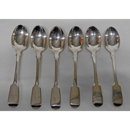 51A - SET 6 VICTORIAN SILVER FIDDLE PATTERN TEASPOONS, LONDON 1873