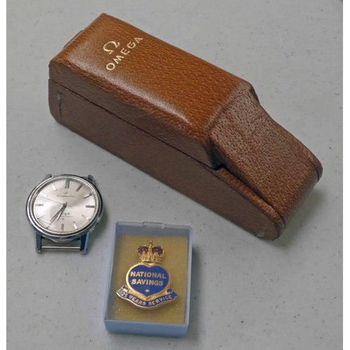 603 - SEIKOMATIC BLUE YACHT DIASHOCK GENTS WRISTWATCH, OMEGA BOX AND A BADGE