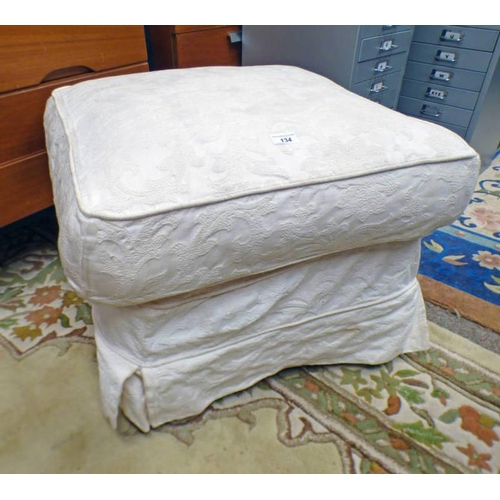 134 - OVERSTUFFED CENTRE STOOL WITH WHITE FLORAL PATTERN
