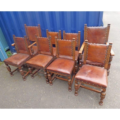 136 - SET OF 8 LATE 19TH OR EARLY 20TH CENTURY OAK CHAIRS INCLUDING 2 ARMCHAIRS
