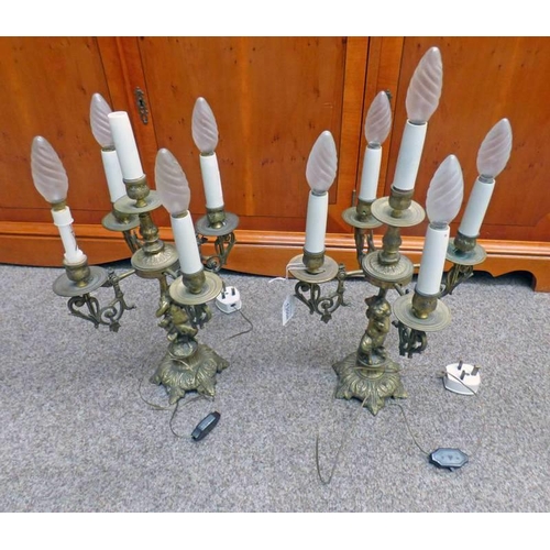 143 - PAIR OF EARLY 20TH CENTURY BRASS CANDELABRA LAMPS