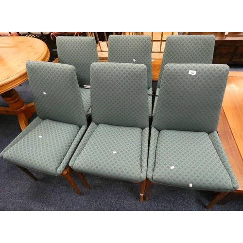 148 - SET OF 6 TEAK CHAIRS IN GREEN COVERING