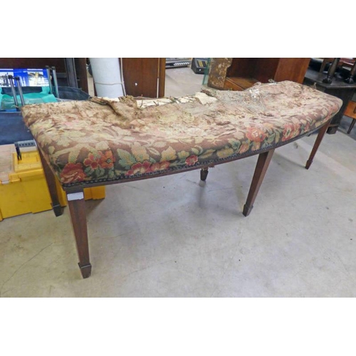 157 - LATE 19TH CENTURY TAPESTRY TOPPED BAY WINDOW STOOL ON SQUARE SUPPORTS, LENGTH 166CM X HEIGHT 50CM