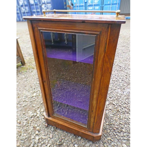 158 - INLAID WALNUT MUSIC CABINET WITH SHELVED INTERIOR AND GLASS PANEL DOOR. WIDTH 51 CM X HEIGHT 86 CM