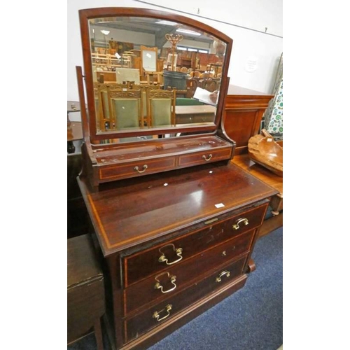 163 - LATE 19TH CENTURY MAHOGANY DRESSING TABLE WITH 2 SHORT DRAWERS AND 3 LONG DRAWERS WITH BOX WOOD INLA... 