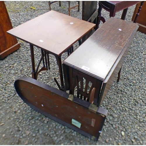 170 - MAHOGANY GATE LEG TABLE, MAHOGANY OCCASIONAL TABLE ON TURNED SUPPORTS AND BAGATELLE BOARD