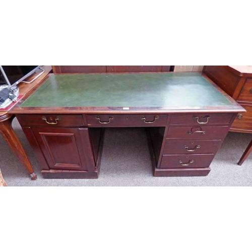 176 - 19TH CENTURY MAHOGANY PARTNERS DESK WITH LEATHER INSET TOP & 3 FRIEZE DRAWERS WITH PANEL DOOR & 3 DR... 