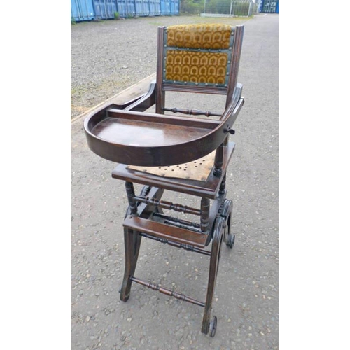 181 - EARLY 20TH CENTURY MAHOGANY CHILD'S HIGH CHAIR. HEIGHT 93CM