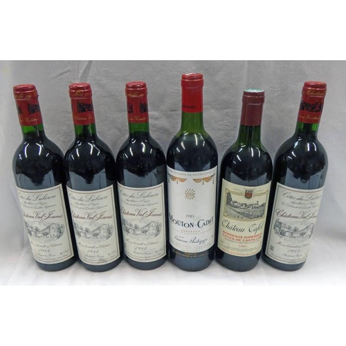 4013 - 1 BOTTLE MOUTON CADET VINTAGE 1983, 1 BOTTLE CHATEAU CAFOL VINTAGE 1986 & 4 BOTTLES CHATEAU VAL - JO... 