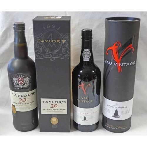 4058 - 2 BOTTLES PORT : TAYLOR'S 20 YEAR OLD TAWNY PORT & SANDEMAN VAU VINTAGE PORTO