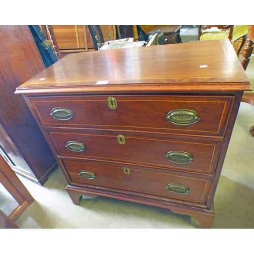 54 - MAHOGANY CHEST OF DRAWERS WITH INLAID DECORATION, LENGTH 78CM