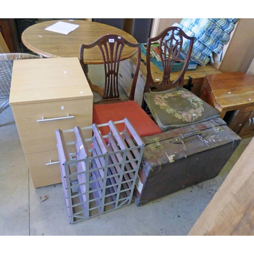 55 - EARLY 20TH CENTURY MAHOGANY DINING CHAIR ON SQUARE SUPPORTS & 1 OTHER, BEECH 2 DRAWER FILING CHEST, ... 