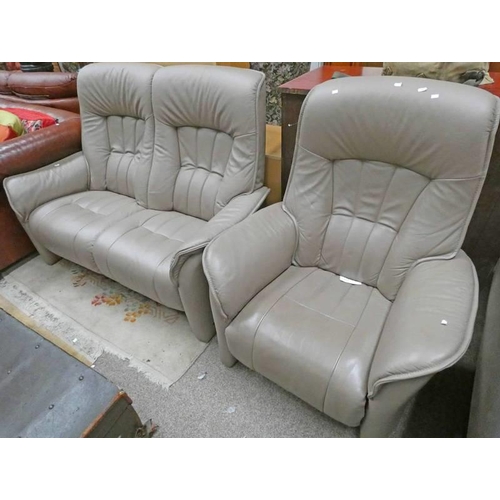 61 - FAWN 2 SEATER LEATHER SETTEE AND CHAIR