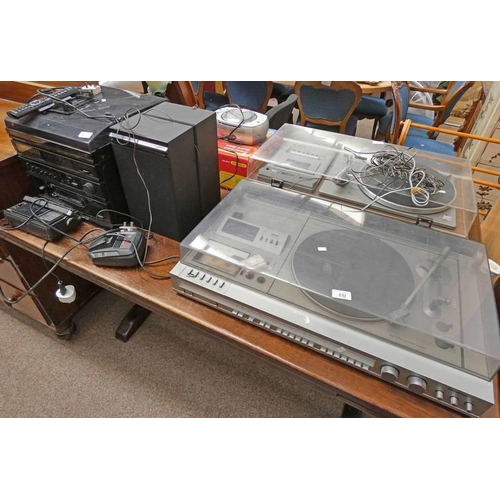 65I - TOSHIBA RECORD PLAYER, METAL RECORD PLAYER, MATSUI SOUND SYSTEM, TABLE LAMPS ETC