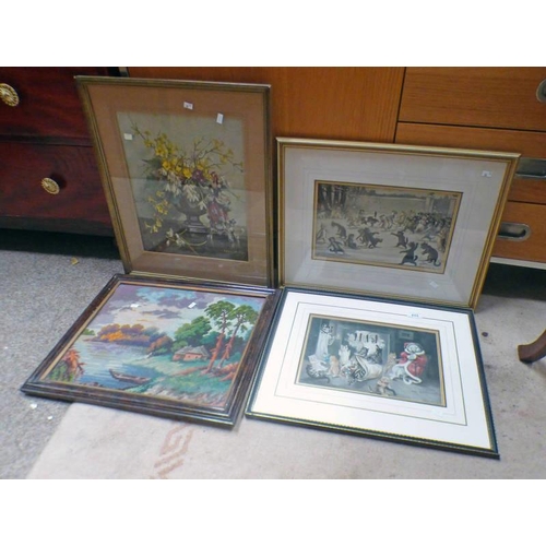 65S - PAIR FRAMED LOUIS WAIN PRINTS SNOWBALLING AND THE THE PUSSKIN FAMILY KEPT CHRISTMAS ETC