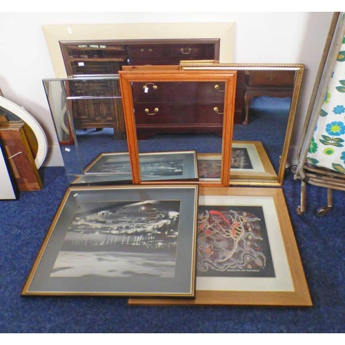 65Y - BEECH FRAMED MIRROR AND 3 OTHERS, AND 2 FRAMED PRINTS -6-