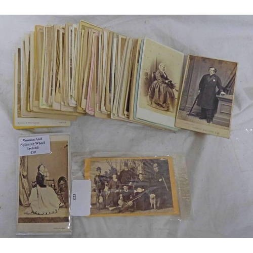 1627 - OVER 100 CABINET CARDS TO INCLUDE WOMAN AND SPINNING WHEEL IRELAND BY HARDING & SON, HUNTING SCENE, ... 