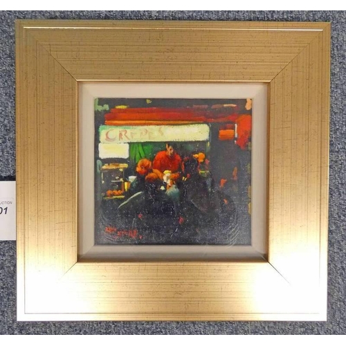 1001 - JOE MCINTYRE - (ARR),  STUDY, KIOSK BASTILLE PARIS EVENING SIGNED GILT FRAMED OIL PAINTING 15 X 16 C... 