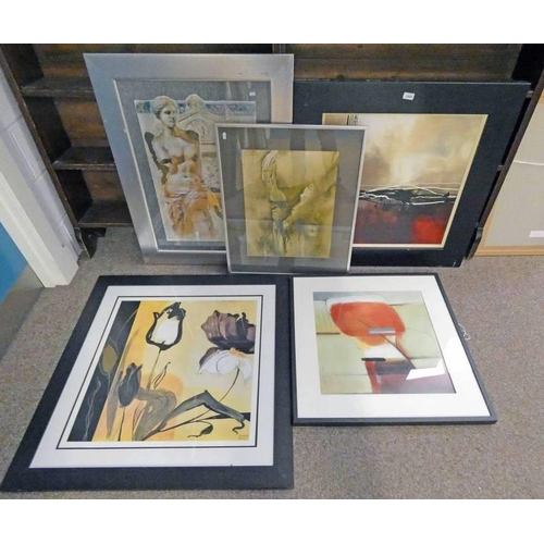 1008 - SELECTION OF FRAMED MODERN ART PICTURES, ETC