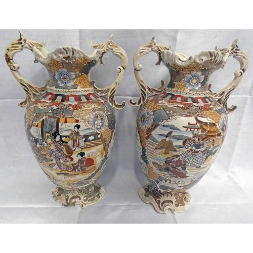 3007 - 2 SATSUMA PORCELAIN VASES. MAX HEIGHT 46 CM