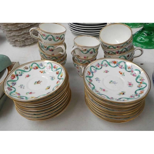 3414 - 19TH CENTURY FLORAL DECORATED PORCELAIN TEAWARE.