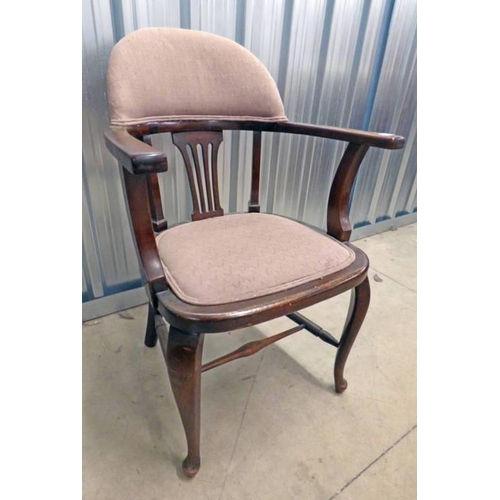 45 - 19TH CENTURY MAHOGANY FRAMED TUB CHAIR ON SHAPED SUPPORTS