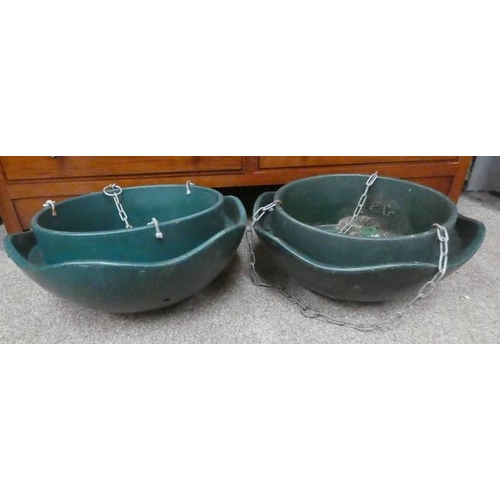 45Q - PAIR OF AMBEROL PLASTIC HANGING GARDEN PLANTERS. DIAMETER 42 CM