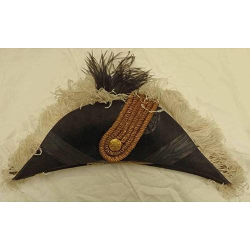 1029 - OFFICERS COCKED HAT WITH BULLION BAND, WHITE FEATHERS, BULLION ENDS AND REMAINS OF MAKERS MARK TO IN... 