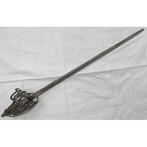 1034 - LATE 18TH CENTURY 42ND HIGHLANDERS -THE BLACK WATCH  BASKET HILTED BACKSWORD WITH WROUGHT IRON BASKE... 