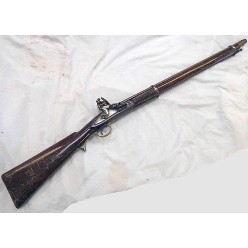 1047 - 19TH CENTURY FLINTLOCK LONG GUN WITH 75 CM LONG OCTAGONAL BARREL, UNSIGNED LOCK, 2 BAND STOCK RAMROD... 