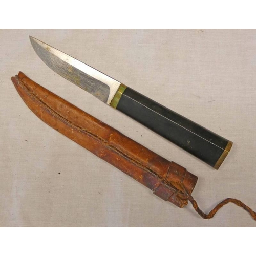 1066 - HACKMAN FINLAND STAINLESS TAPIO WIRKKALA HUNTING KNIFE WITH 10CM LONG BLADE WITH LEATHER SHEATH