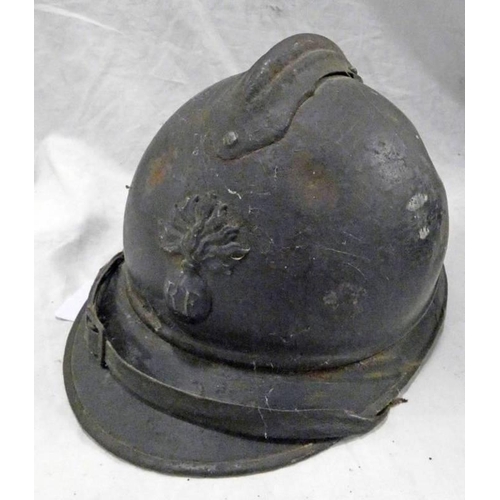 1068 - FRENCH ADRIAN HELMET WITH RF FLAMING BOMB BADGE