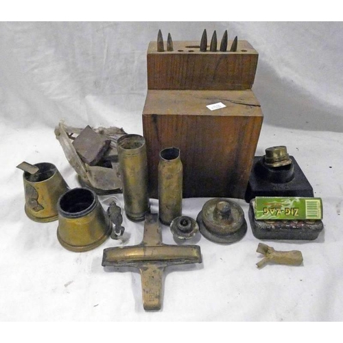 1110 - SELECTION OF BRASS SHELLS, SHRAPNEL, FUSES, ETC